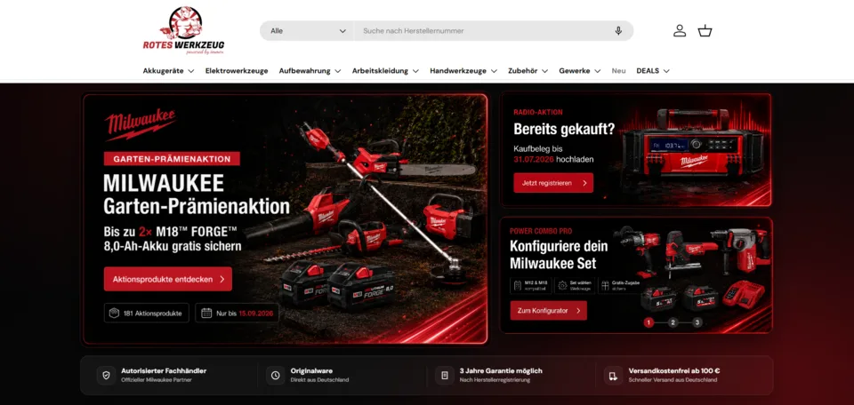 Startseite von roteswerkzeug.de, dem Milwaukee Heavy Duty Center