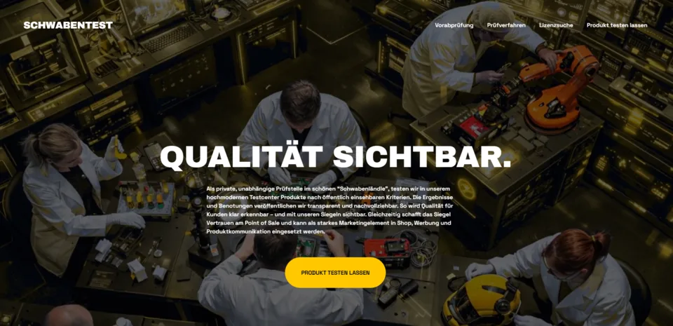 Startseite von schwabentest.de mit den drei Prüfsiegeln